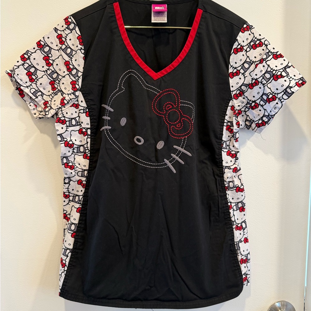 Hello Kitty Black and Red V-Neck Scrub Top
